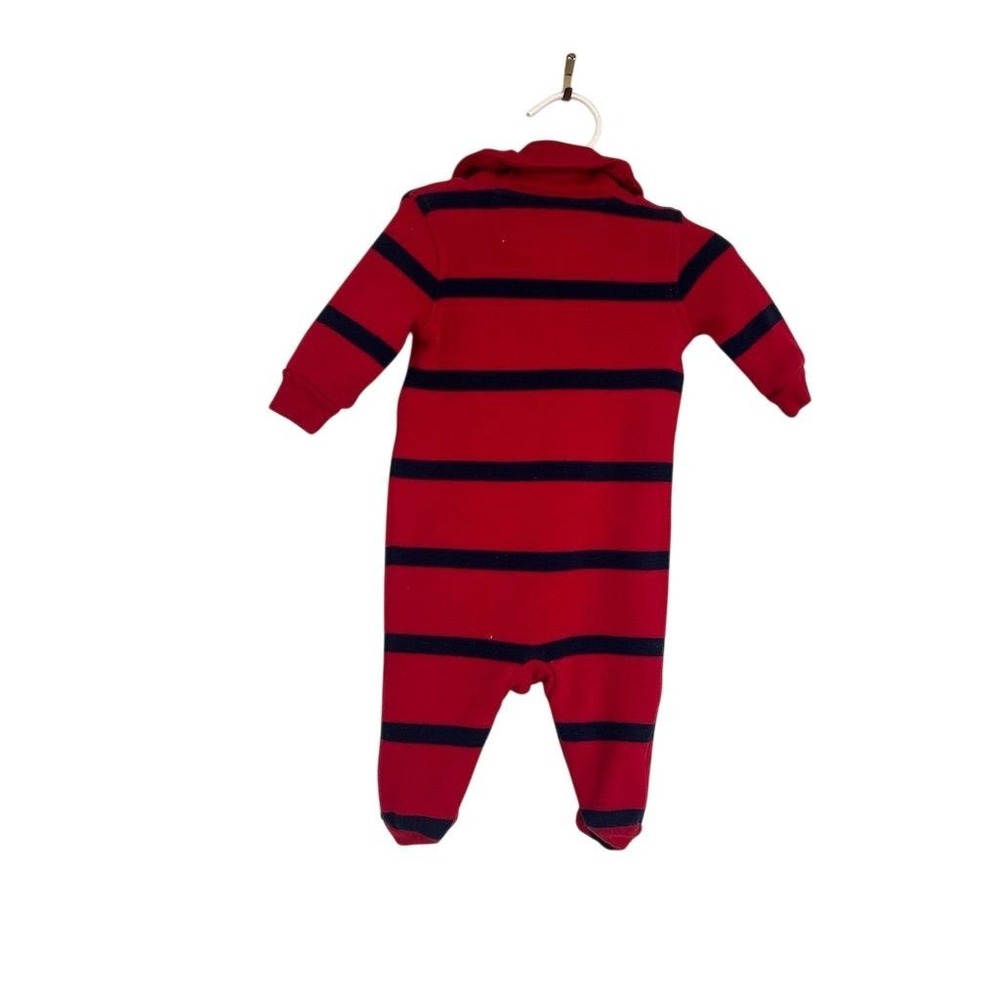 Ralph Lauren Baby Red Navy Striped Footed Pajama Onesie Collar Logo 3M 60 - Picture 3 of 8
